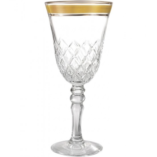 Taça 200ml Lapidada Com Borda Dourada Em Vidro